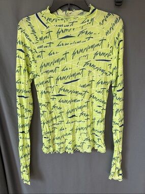 Free People Movement Lime Script-Print Long Sleeve Top